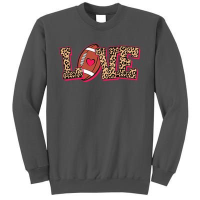 Love Heart Football Sports Fan Cute Leopard Print Tall Sweatshirt