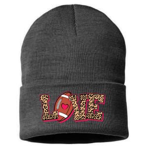 Love Heart Football Sports Fan Cute Leopard Print Sustainable Knit Beanie