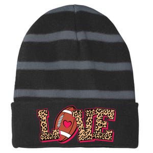 Love Heart Football Sports Fan Cute Leopard Print Striped Beanie with Solid Band