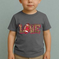 Love Heart Football Sports Fan Cute Leopard Print Toddler T-Shirt