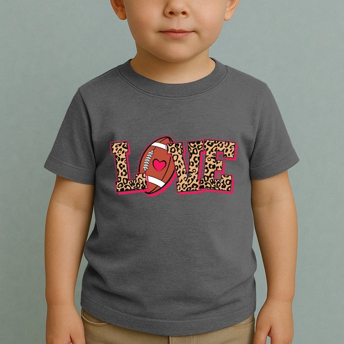 Love Heart Football Sports Fan Cute Leopard Print Toddler T-Shirt
