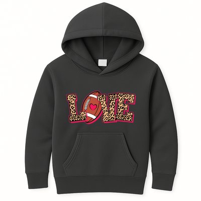 Love Heart Football Sports Fan Cute Leopard Print Kids Hoodie