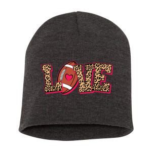 Love Heart Football Sports Fan Cute Leopard Print Short Acrylic Beanie