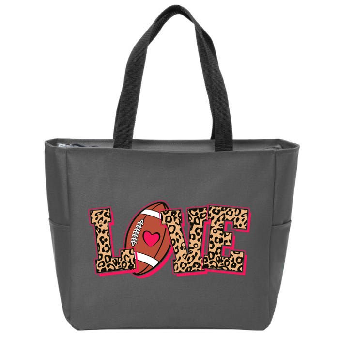 Love Heart Football Sports Fan Cute Leopard Print Zip Tote Bag