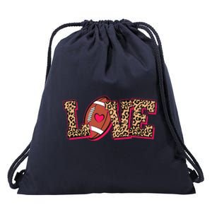 Love Heart Football Sports Fan Cute Leopard Print Drawstring Bag