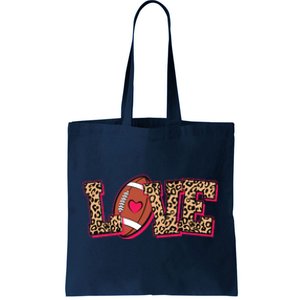 Love Heart Football Sports Fan Cute Leopard Print Tote Bag