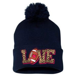 Love Heart Football Sports Fan Cute Leopard Print Pom Pom 12in Knit Beanie