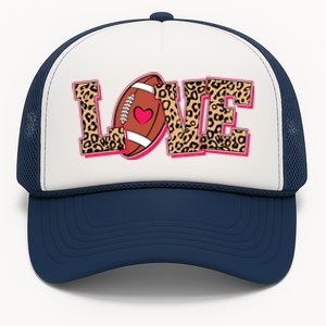 Love Heart Football Sports Fan Cute Leopard Print Trucker Hat