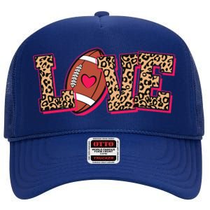 Love Heart Football Sports Fan Cute Leopard Print High Crown Mesh Back Trucker Hat