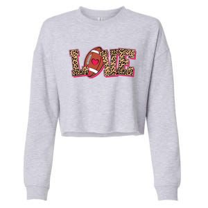 Love Heart Football Sports Fan Cute Leopard Print Cropped Pullover Crew