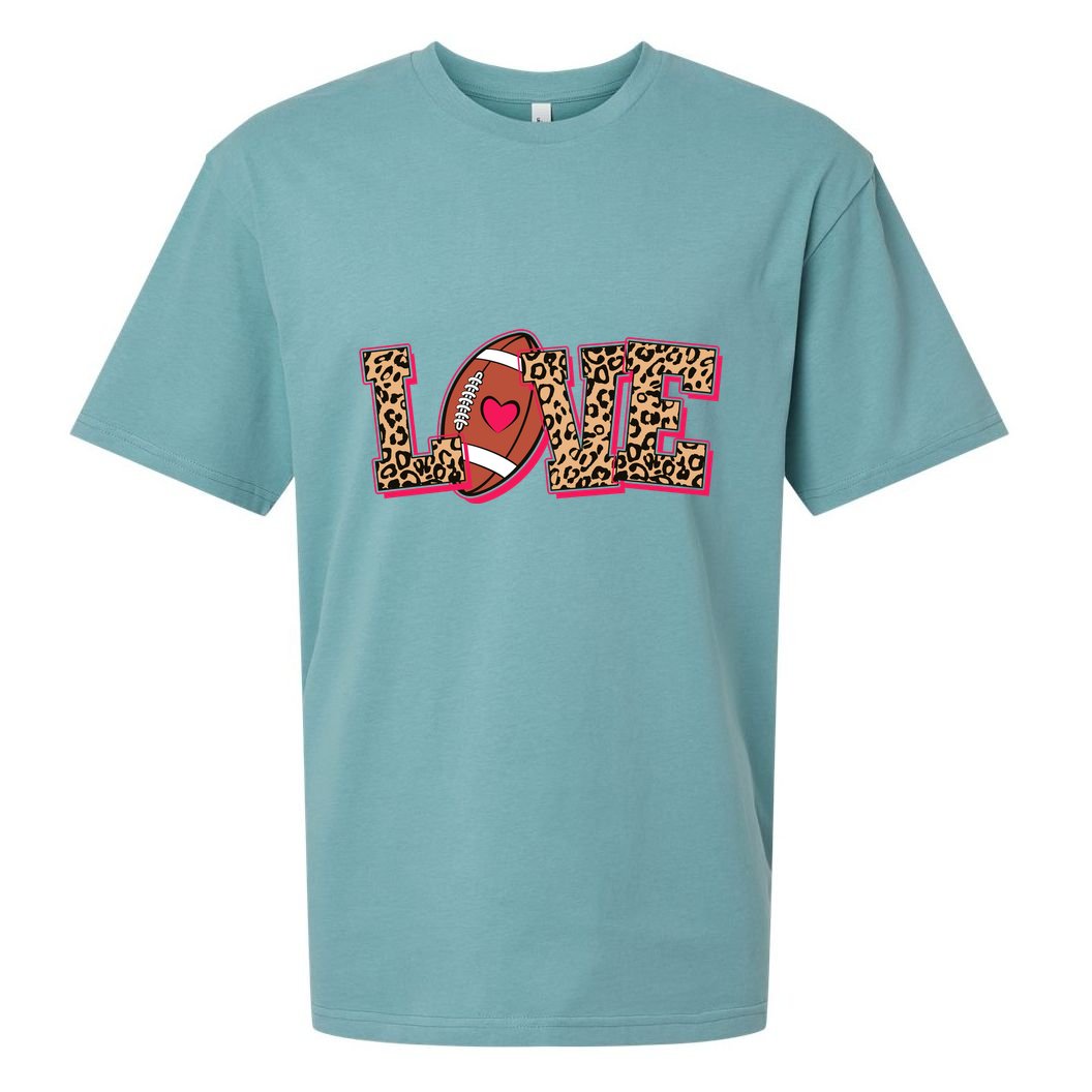 Love Heart Football Sports Fan Cute Leopard Print Sueded Cloud Jersey T-Shirt