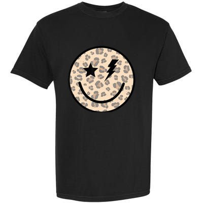 Leopard Happy Face Funny Retro Groovy Smile Face Meme Trendy Garment-Dyed Heavyweight T-Shirt