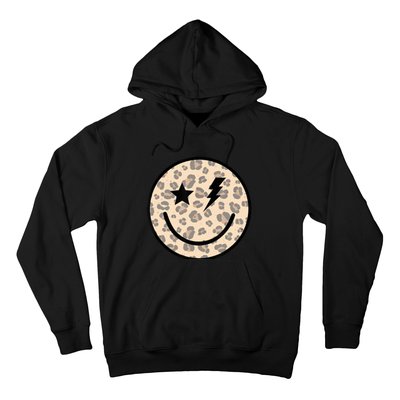 Leopard Happy Face Funny Retro Groovy Smile Face Meme Trendy Hoodie