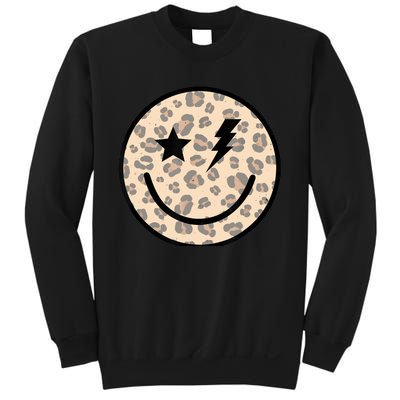 Leopard Happy Face Funny Retro Groovy Smile Face Meme Trendy Sweatshirt