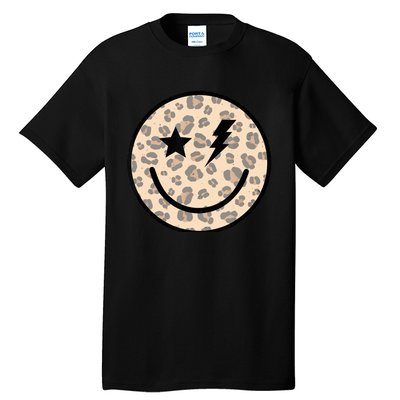 Leopard Happy Face Funny Retro Groovy Smile Face Meme Trendy Tall T-Shirt