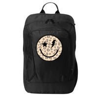 Leopard Happy Face Funny Retro Groovy Smile Face Meme Trendy City Backpack