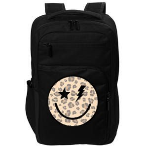 Leopard Happy Face Funny Retro Groovy Smile Face Meme Trendy Impact Tech Backpack