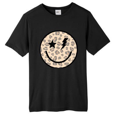 Leopard Happy Face Funny Retro Groovy Smile Face Meme Trendy Tall Fusion ChromaSoft Performance T-Shirt