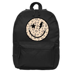 Leopard Happy Face Funny Retro Groovy Smile Face Meme Trendy 16 in Basic Backpack