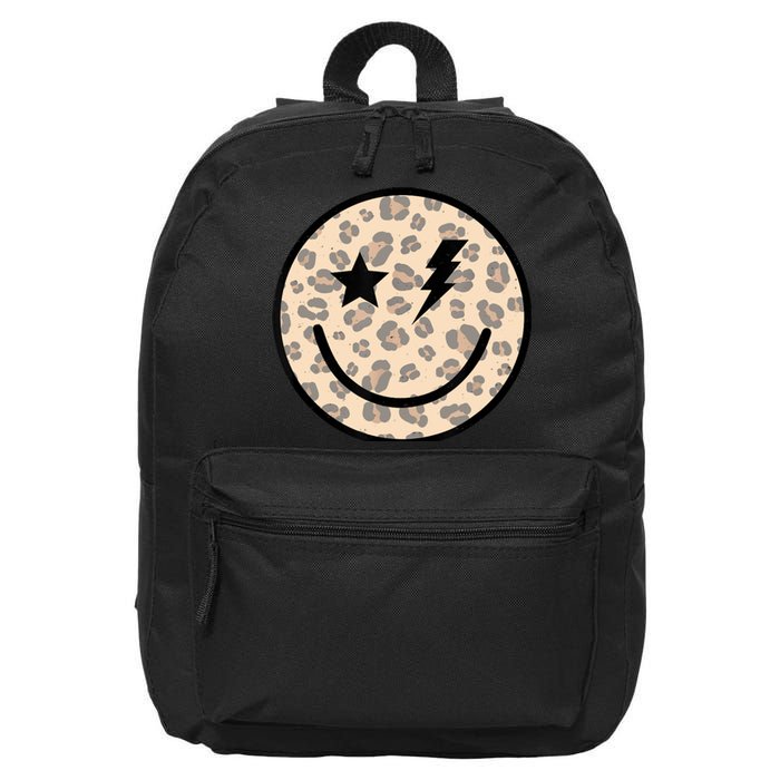 Leopard Happy Face Funny Retro Groovy Smile Face Meme Trendy 16 in Basic Backpack