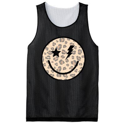 Leopard Happy Face Funny Retro Groovy Smile Face Meme Trendy Mesh Reversible Basketball Jersey Tank