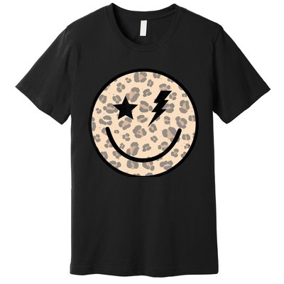 Leopard Happy Face Funny Retro Groovy Smile Face Meme Trendy Premium T-Shirt