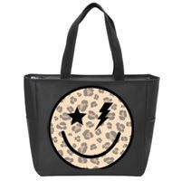 Leopard Happy Face Funny Retro Groovy Smile Face Meme Trendy Zip Tote Bag