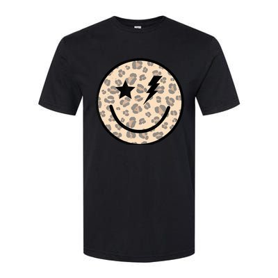 Leopard Happy Face Funny Retro Groovy Smile Face Meme Trendy Softstyle CVC T-Shirt