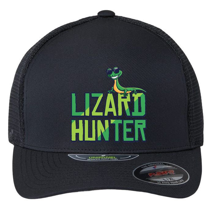 Lizard Hunter Funny Gecko Reptile Owner Gift Flexfit Unipanel Trucker Cap