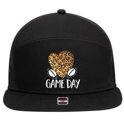 Leopard Heart Football Mom Game Day Gift 7 Panel Mesh Trucker Snapback Hat