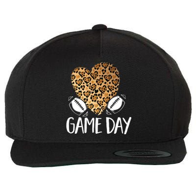 Leopard Heart Football Mom Game Day Gift Wool Snapback Cap