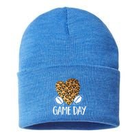 Leopard Heart Football Mom Game Day Gift Sustainable Knit Beanie