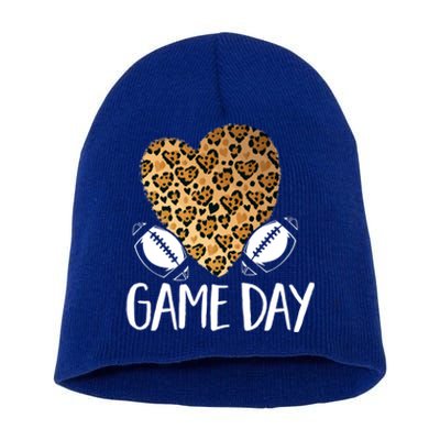 Leopard Heart Football Mom Game Day Gift Short Acrylic Beanie