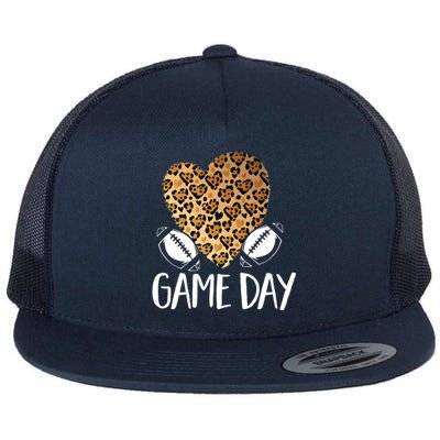 Leopard Heart Football Mom Game Day Gift Flat Bill Trucker Hat