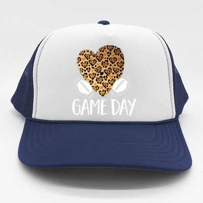 Leopard Heart Football Mom Game Day Gift Trucker Hat