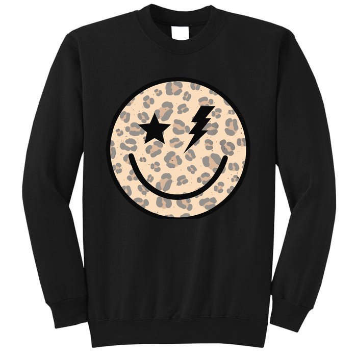 Leopard Happy Face Funny Retro Groovy Smile Face Meme Trendy Sweatshirt