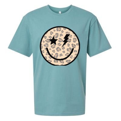 Leopard Happy Face Funny Retro Groovy Smile Face Meme Trendy Sueded Cloud Jersey T-Shirt