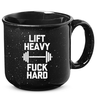Lift Heavy Fuck Hard Cool Funny Weightlifting Workout Gym 15oz Campfire Ceramic Mug