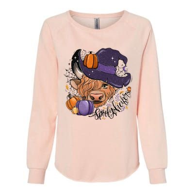 Leopard Halloween Highland Cow Pumpkin Spooky Heifer Tie dye  Womens California Wash Sweatshirt