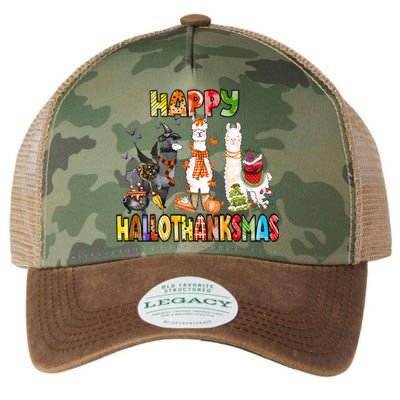 Llama Happy Hallothanksmas Halloween Thanksgiving Xmas Legacy Tie Dye Trucker Hat