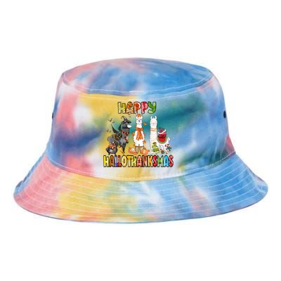 Llama Happy Hallothanksmas Halloween Thanksgiving Xmas Tie Dye Newport Bucket Hat