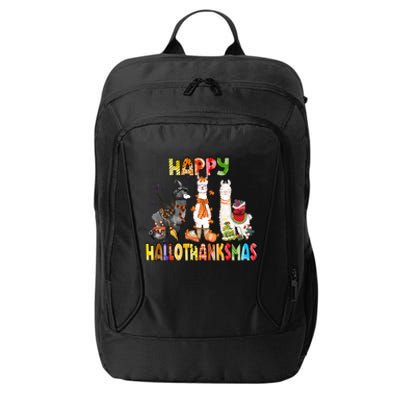 Llama Happy Hallothanksmas Halloween Thanksgiving Xmas City Backpack