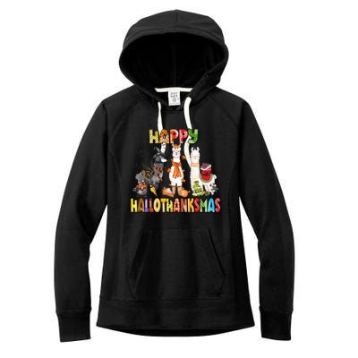 Llama Happy Hallothanksmas Halloween Thanksgiving Xmas Women's Fleece Hoodie