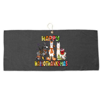 Llama Happy Hallothanksmas Halloween Thanksgiving Xmas Large Microfiber Waffle Golf Towel