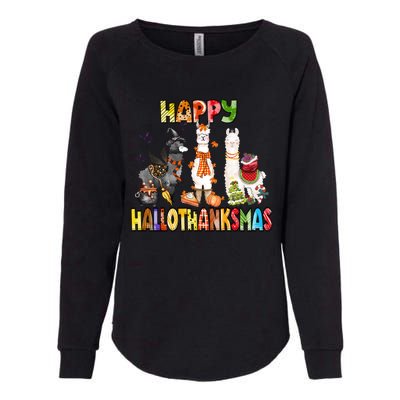 Llama Happy Hallothanksmas Halloween Thanksgiving Xmas Womens California Wash Sweatshirt