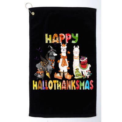 Llama Happy Hallothanksmas Halloween Thanksgiving Xmas Platinum Collection Golf Towel