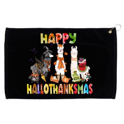 Llama Happy Hallothanksmas Halloween Thanksgiving Xmas Grommeted Golf Towel