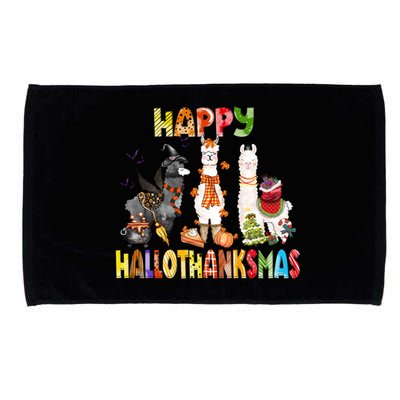 Llama Happy Hallothanksmas Halloween Thanksgiving Xmas Microfiber Hand Towel