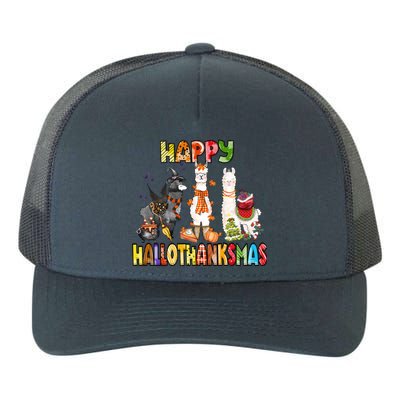 Llama Happy Hallothanksmas Halloween Thanksgiving Xmas Yupoong Adult 5-Panel Trucker Hat