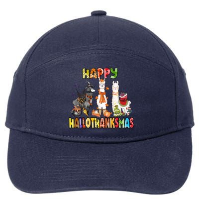 Llama Happy Hallothanksmas Halloween Thanksgiving Xmas 7-Panel Snapback Hat